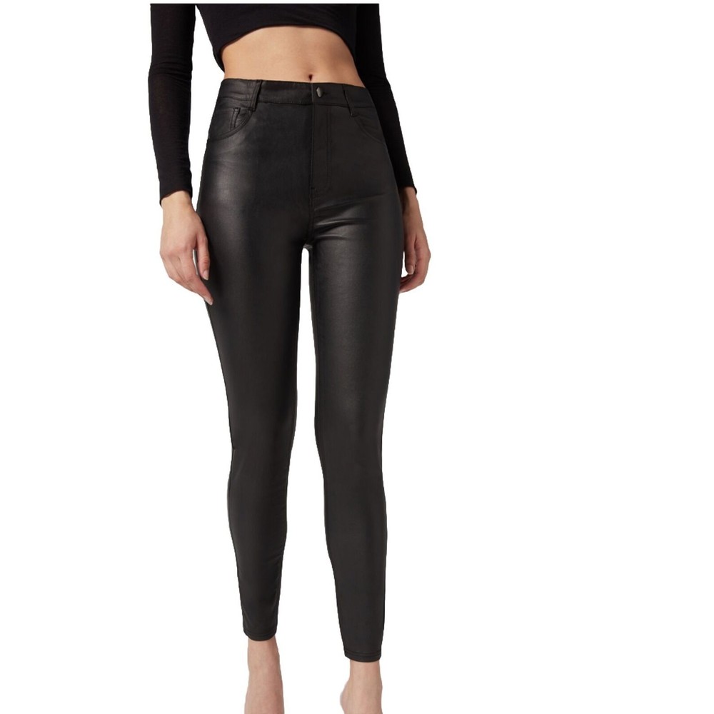 Calzedonia Women's Jeggings Faux Leather Trousers Black Size M Medium Skinny